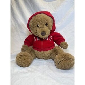 Aeropostale Plush Teddy Bear Brown Shaggy Fur Red Aero Zip Up Hoodie 12 Inch
